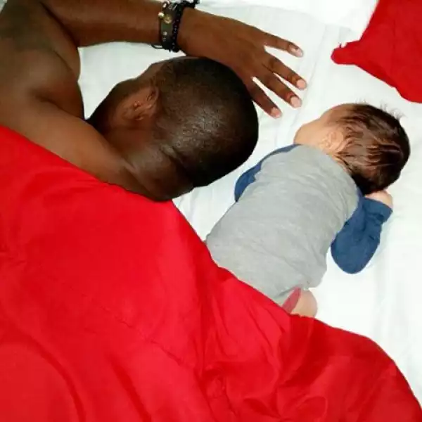 Nollywood Actor. Jim Iyke, Takes A Sleep With His Son On The Bed [See Photo]